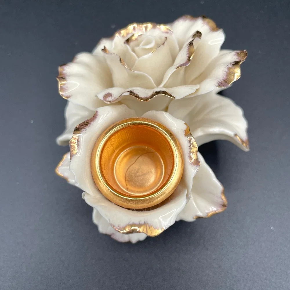 Avon Porcelain Unisex Adult OS Vintage Rose Candlestick Holders Set of 2